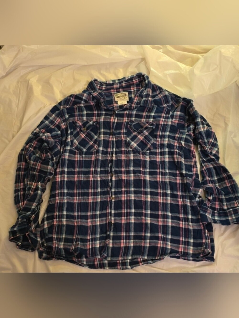 Over Drive Clothing Womens Plaid Button Down Navy and Pink 3X